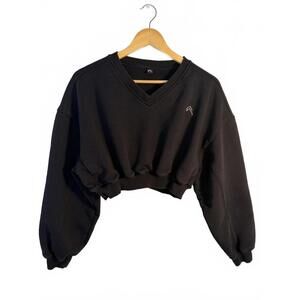 Oner Active All Day Lightweight Oversized V-Neck Cropped Sweatshirt Blk, Size M